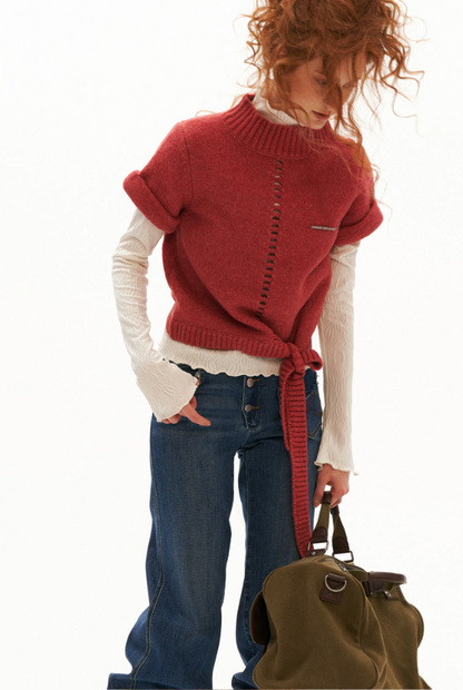 MAMC - Textured Muse Fitted Long-Sleeve Top (Red / White)