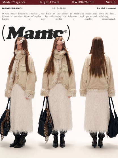 MAMC - Beige Faux Shearling Batwing Jacket WE879