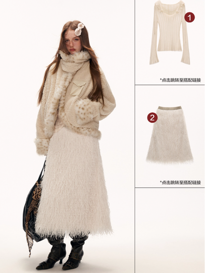 MAMC - Beige Faux Shearling Batwing Jacket WE879