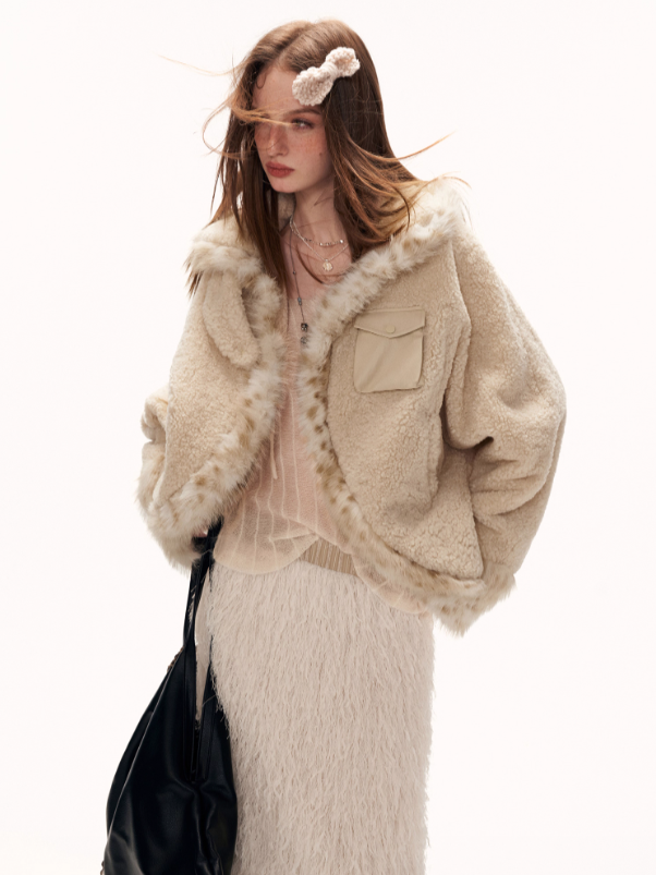 MAMC - Beige Faux Shearling Batwing Jacket WE879