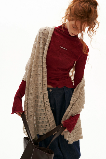 MAMC - Textured Muse Fitted Long-Sleeve Top (Red / White)