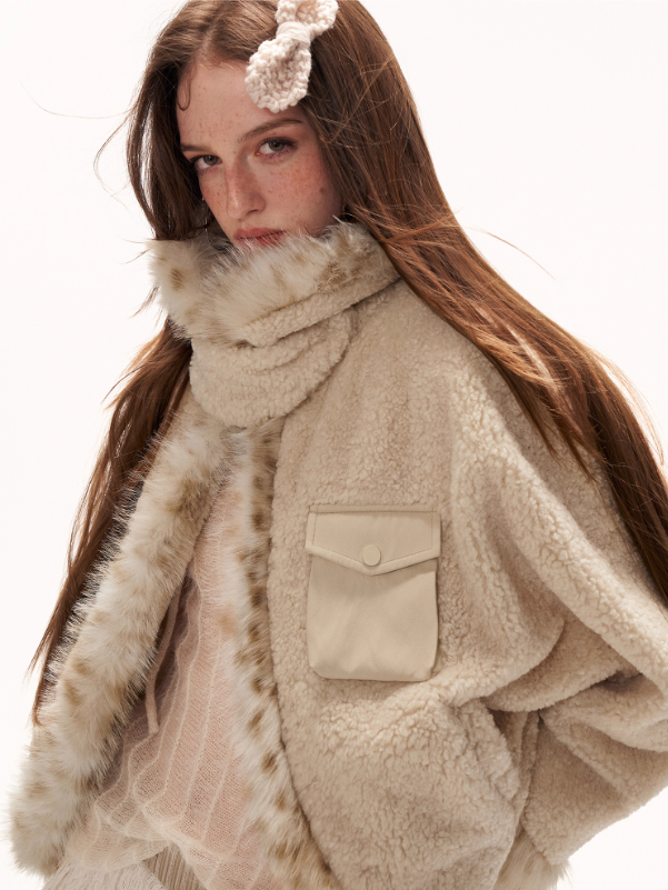 MAMC - Beige Faux Shearling Batwing Jacket WE879
