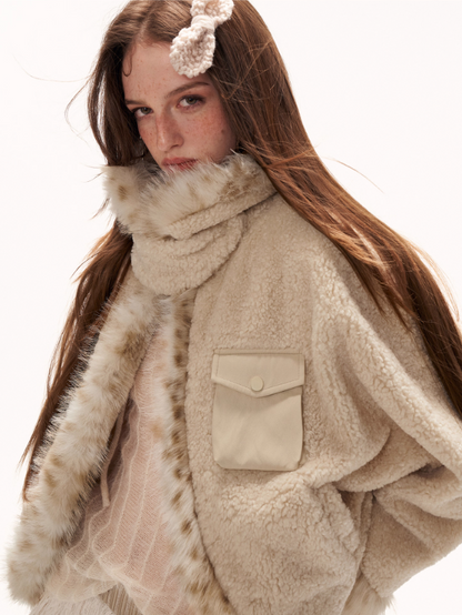 MAMC - Beige Faux Shearling Batwing Jacket WE879