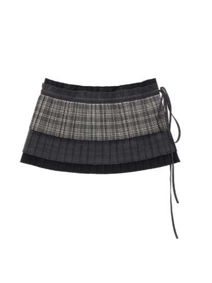 MAMC - Plaid Patchwork Knit Dress with Pleated Layered Apron Skirt WE812
