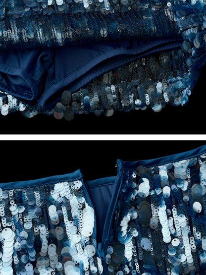 "Icy Blue Shimmer" Sequin Layered Mini Skirt WE649