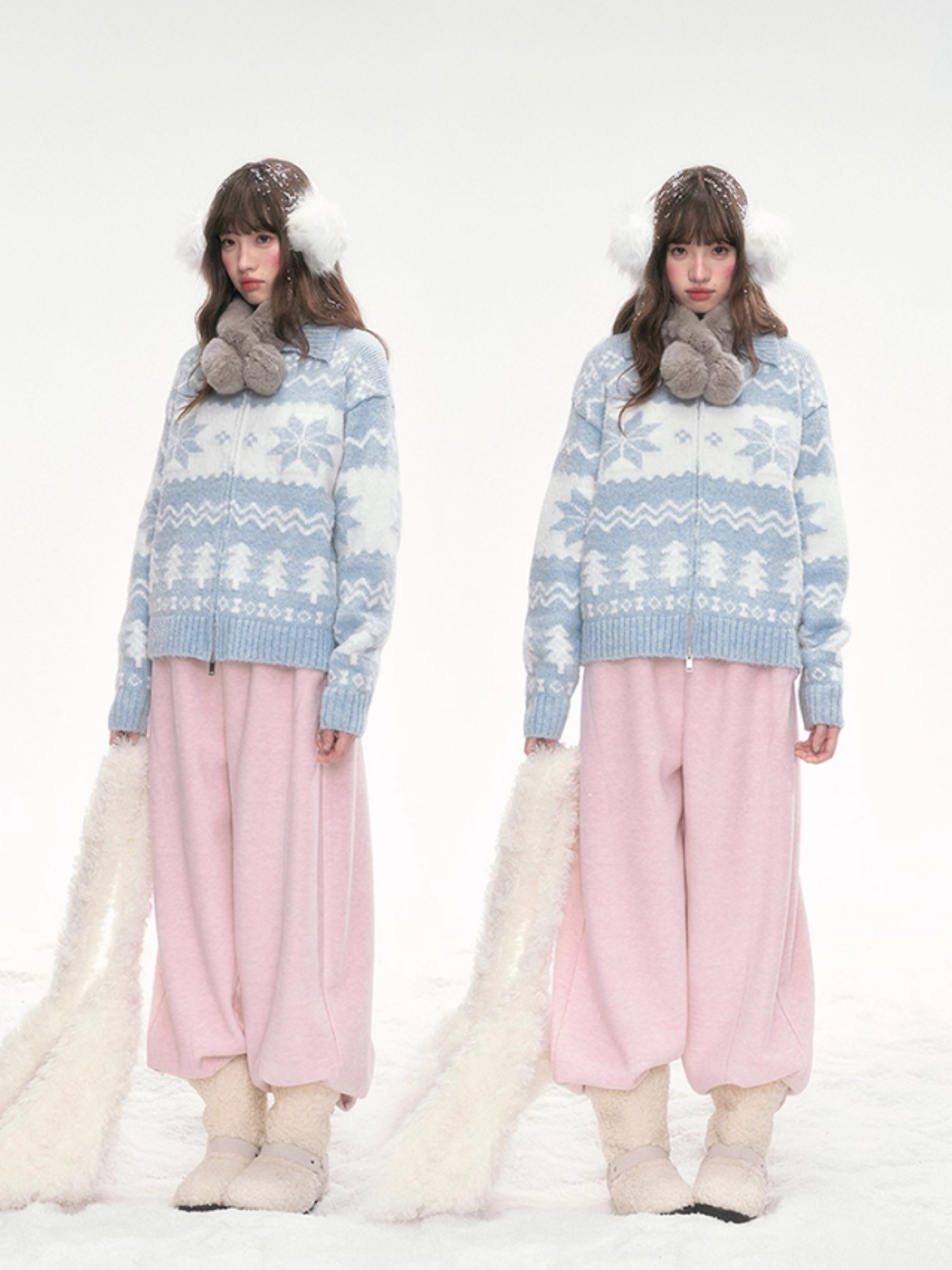 "Frost Whisper" Blue Vintage Contrast Knit Cardigan LL2025305