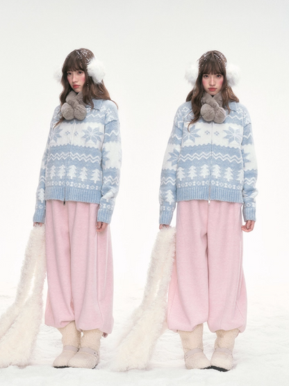 "Frost Whisper" Blue Vintage Contrast Knit Cardigan LL2025305