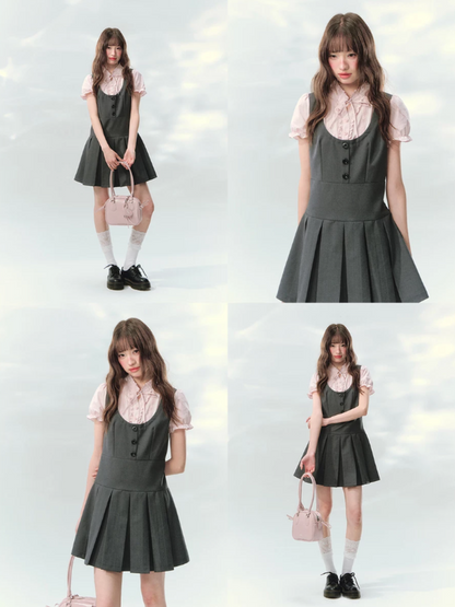 “Sweet Grey Diary” Layered Academy Pleated Dress LL2026142