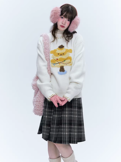 CREAMO2奶油氧气 - Sweet Pudding Puppy Ivory Knit Sweater