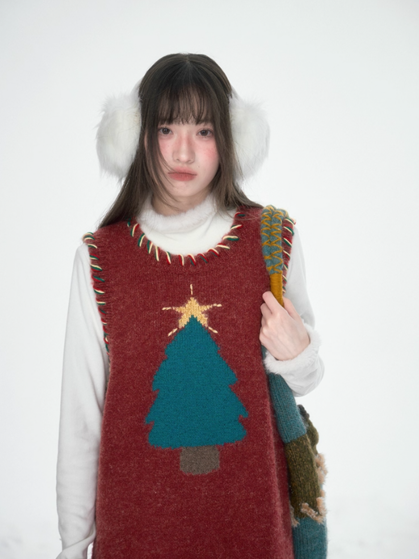 “Christmas Cedar Star" Knit Set – Festive Red Vest Dress