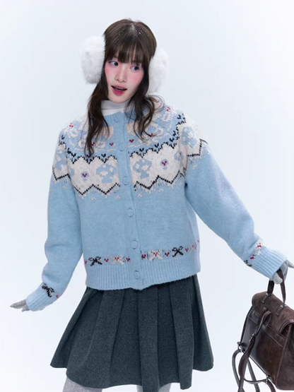 CREAMO2奶油氧气 - Soft Blue Fair Isle Raglan Knit Sweater