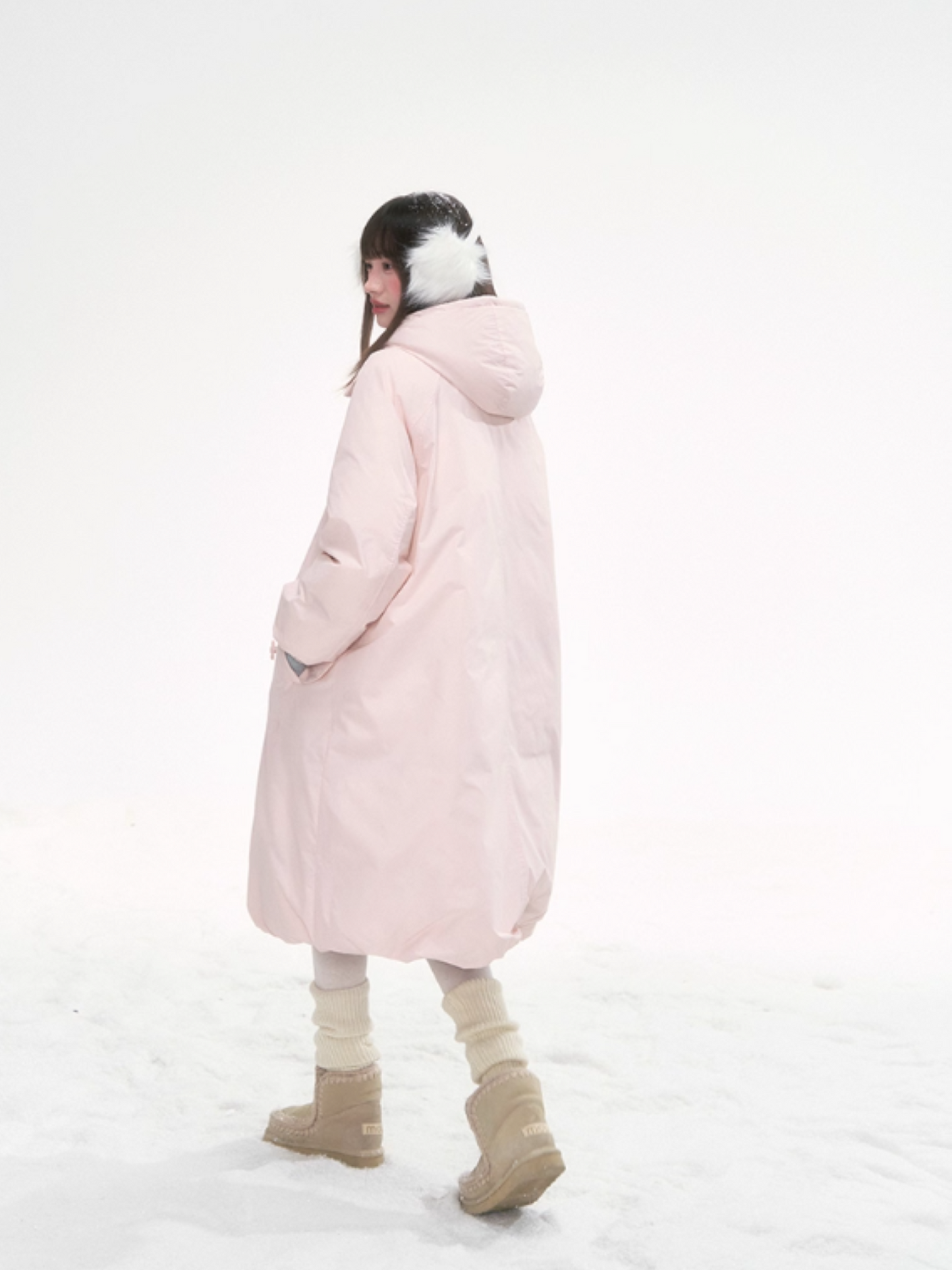 “Winter Variations” Cloud Puff Pink Reversible Long Down Coat LL2025294