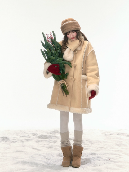 "Snowmist Forest" Suede Mid-Length Detachable-Scarf Coat LL2025459