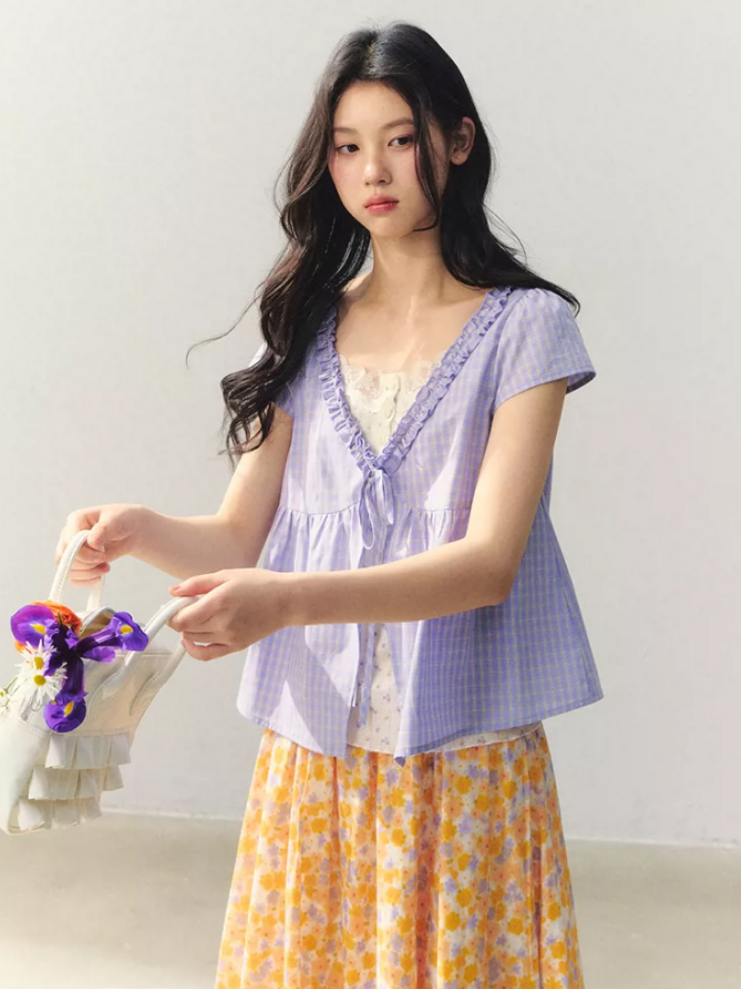 "Purple Haze Citrus" Lavender Plaid Blouse LL2026038