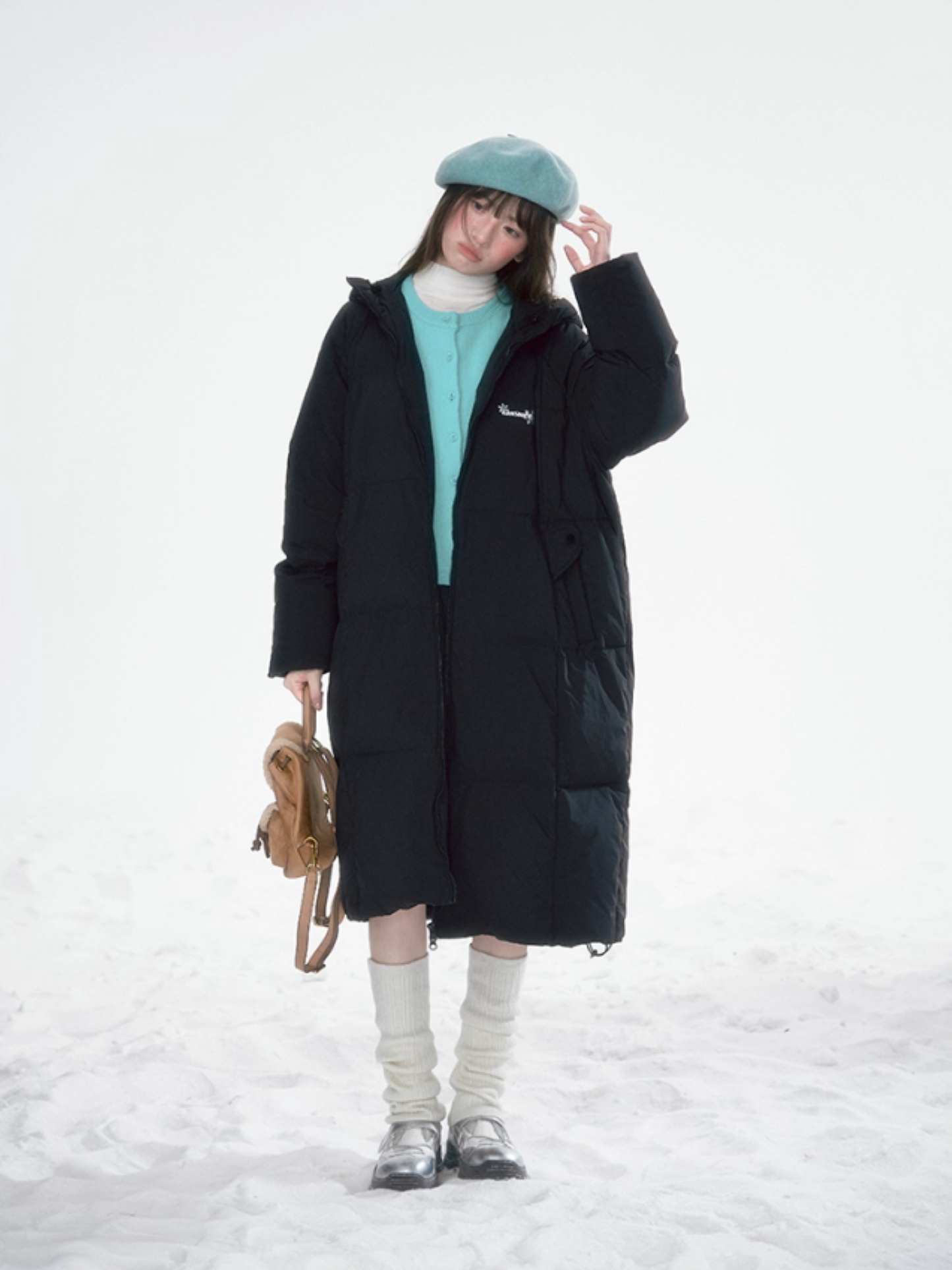 Basic Warm Snowflake Logo Long Down Coat - Black BH2024470