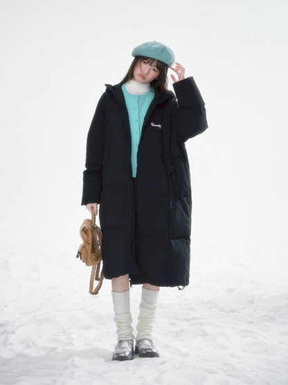 Basic Warm Snowflake Logo Long Down Coat - Black BH2024470