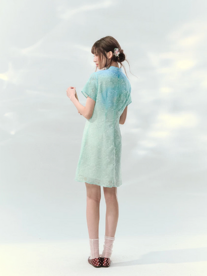 “Velvet Deer Whisper” Teal Deer Print Cheongsam Dress LL2026174