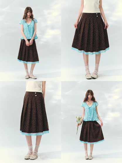 “Sea Salt Letters” Plaid Lace Layered Skirt Set  LL2026168
