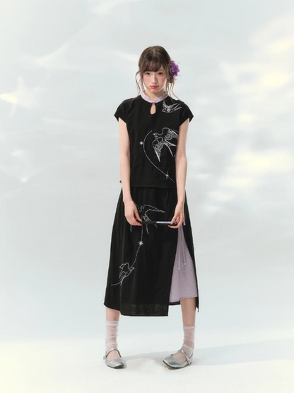 “Swallow Star Path” Modern Chinese Embroidered Skirt Set GZ2026167