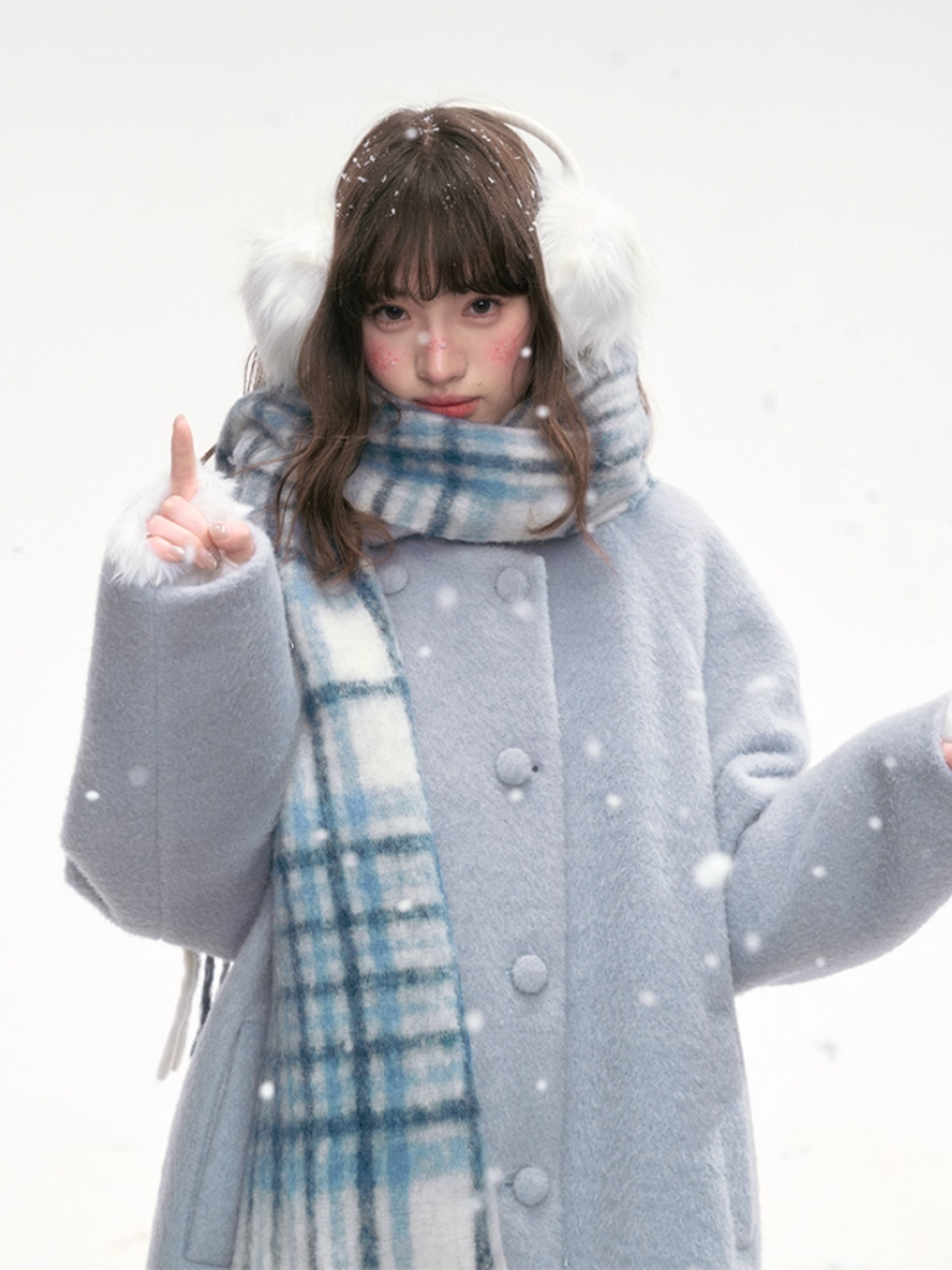 "Winter Ritual" Blue Wool Blend Double-Breasted Coat LL2025300
