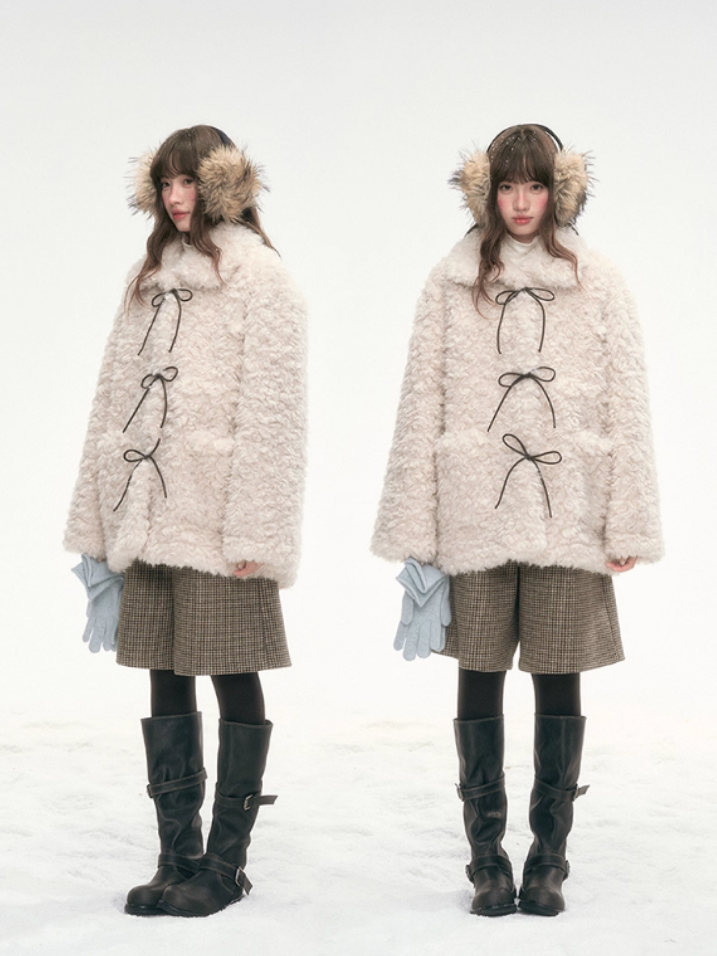 "Cocoa Pudding" Oatmeal Plush Bow Coat LL2025307