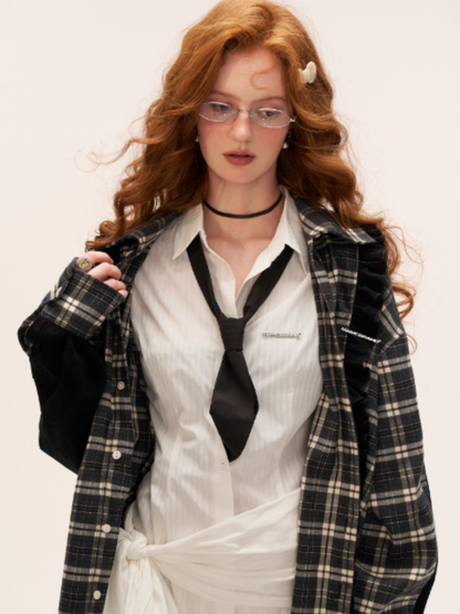 MAMC - Patchwork Plaid Oversized Sweatshirt WE824 (Charcoal Black)