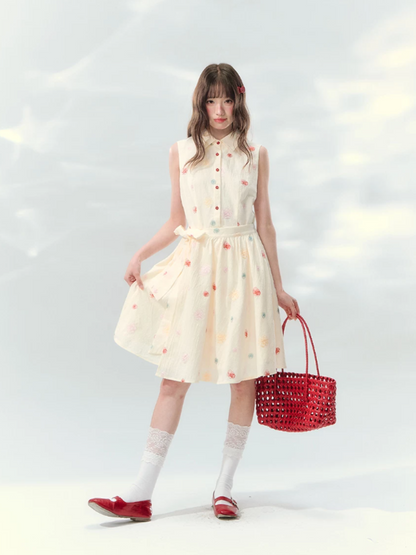 “Twin Bloom Letters” Cream Rose Embroidered Shirt Dress LL2026139