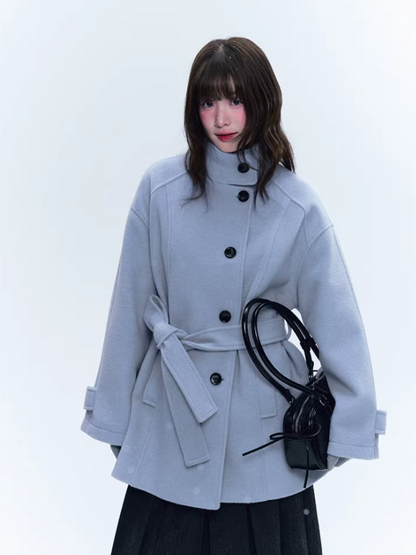 CREAMO2奶油氧气 - Soft Mist Blue Vintage Academy Wool-Blend Midi Coat