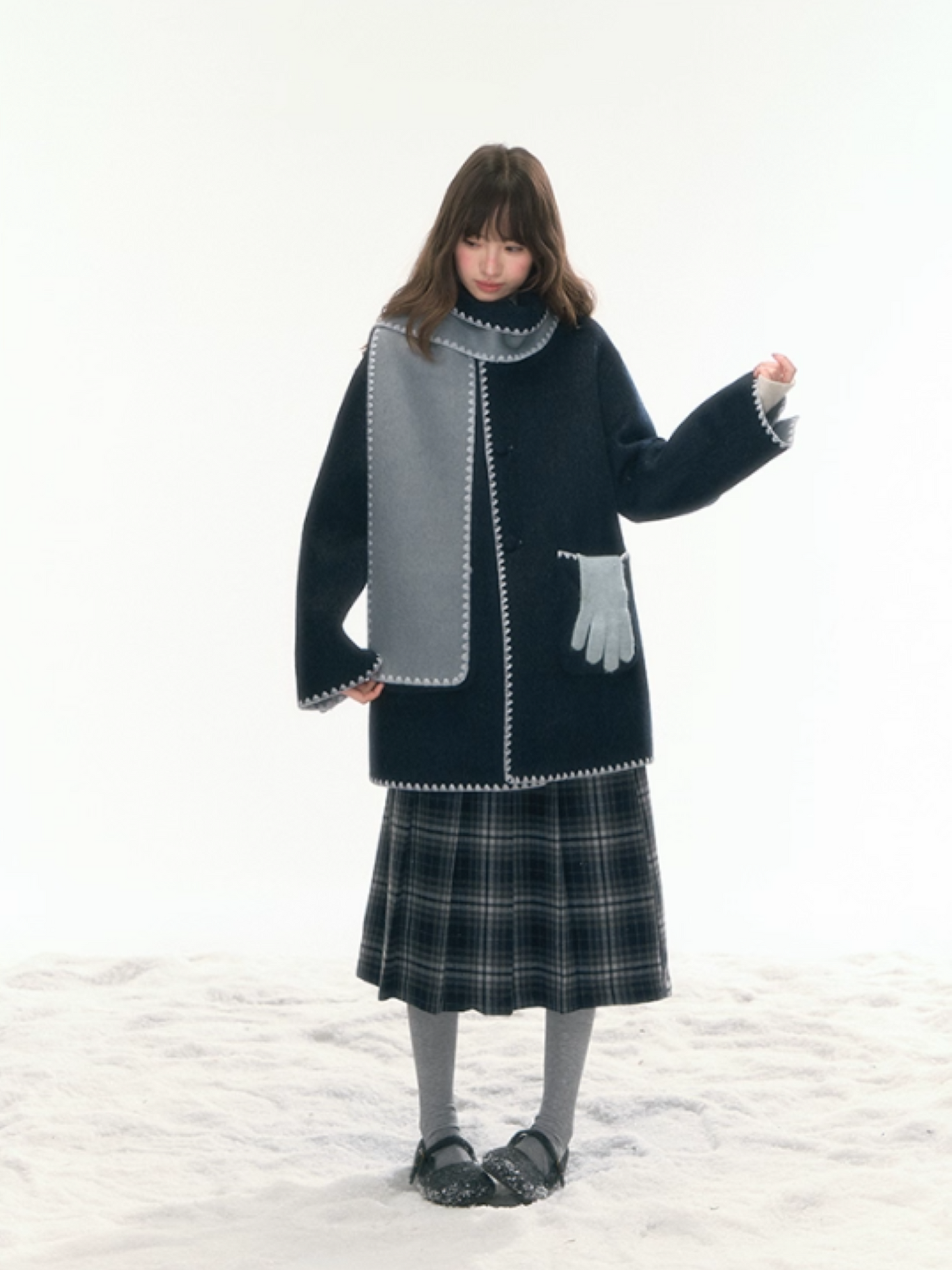 "Morning Verse & Night Poem" Reversible Wool Two-Tone Overcoat - Deep Blue × Light Blue LL2025455