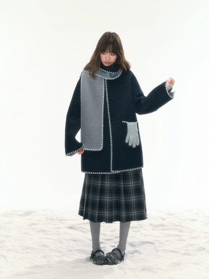 "Morning Verse & Night Poem" Reversible Wool Two-Tone Overcoat - Deep Blue × Light Blue LL2025455