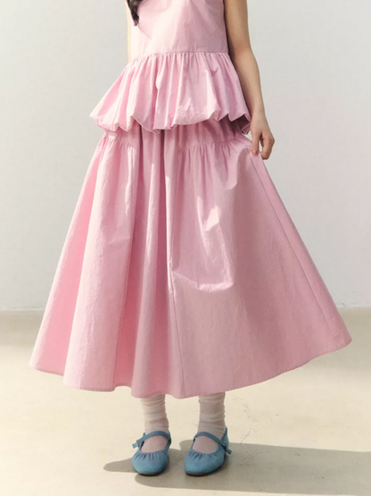 "Raspberry Bloom Letter" Sleeveless Top & Bubble Skirt Set SJ2026018