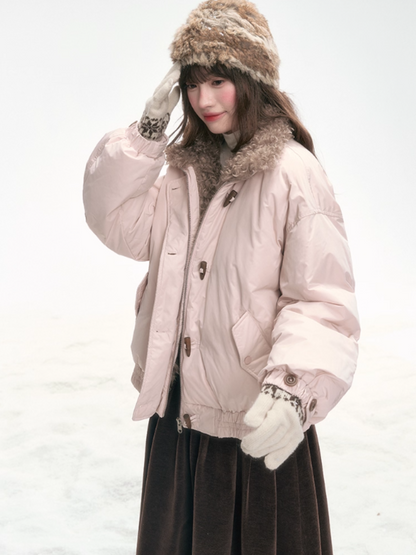 "Cotton Candy Curl" Champagne Pink Short Down Jacket LL2025316