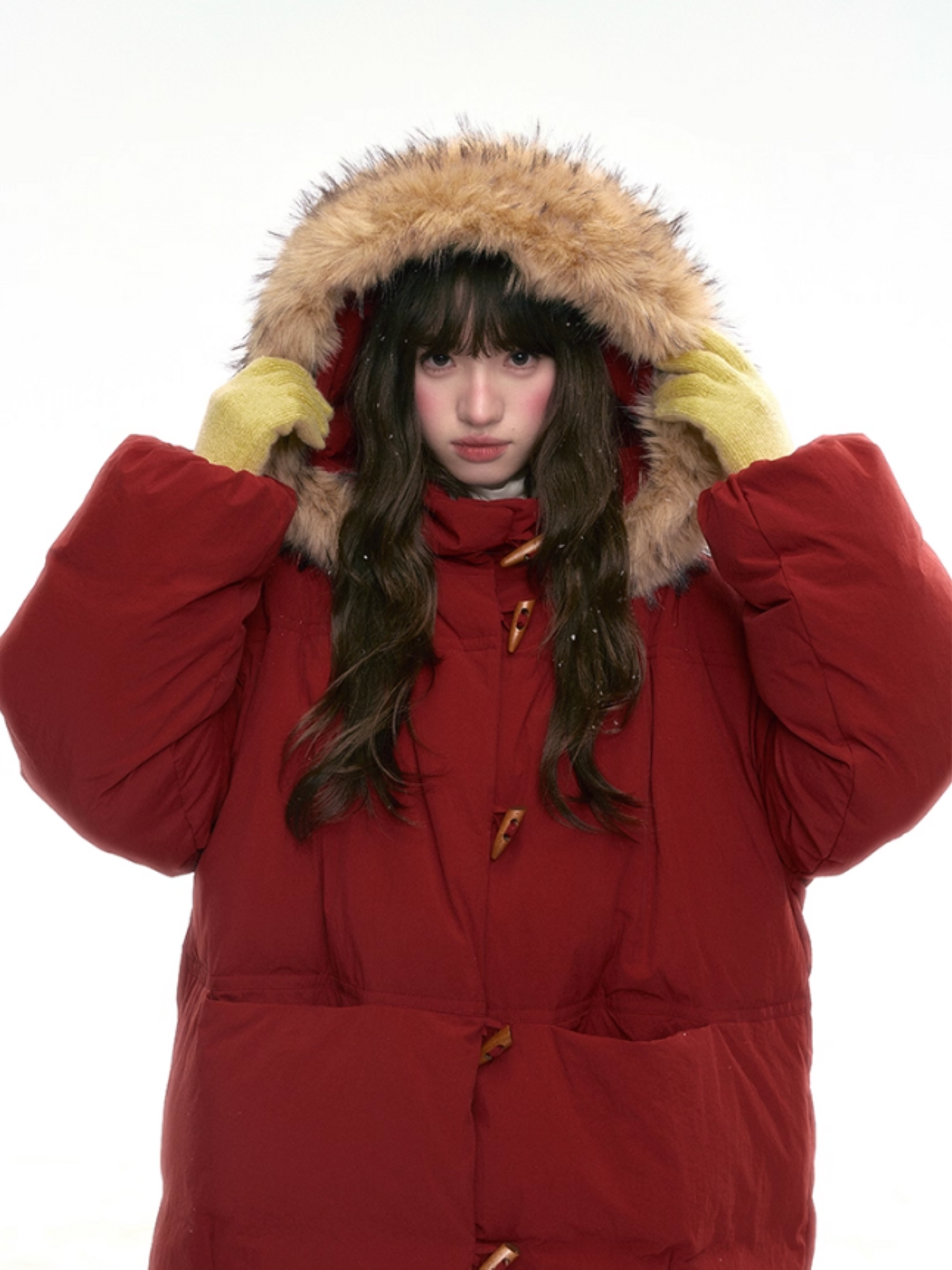 “Redwood Reverie” Festive Red Duffle-Hood Down Jacket LL2025317