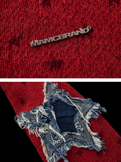 MAMC - Star Patch Cropped Knit Cardigan (Wine Red)