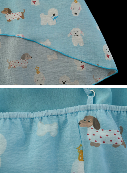 Sky Blue Puppy Print Ruffle Cami & Wide-Leg Pants Set WE969