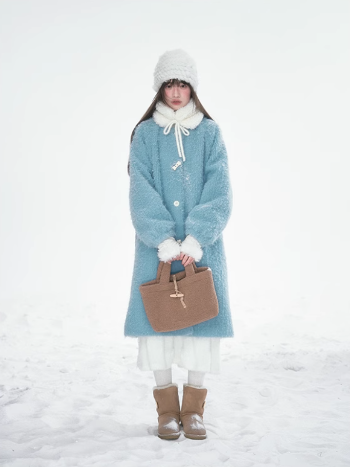 Frosted Blue Contrast-Fur Quilted Wool Coat BH2024456