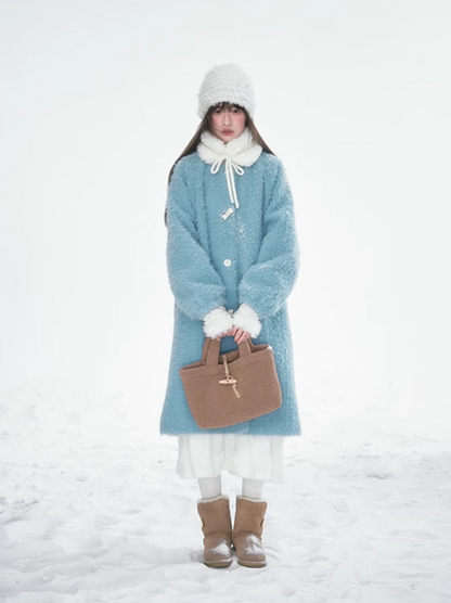Frosted Blue Contrast-Fur Quilted Wool Coat BH2024456