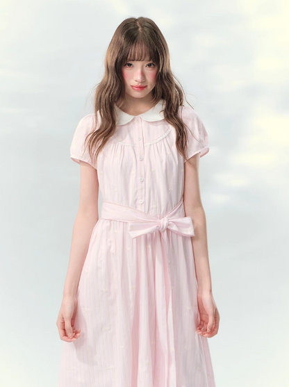 “Pink Mist Soufflé” Blush Pink Embroidered Doll Collar Dress