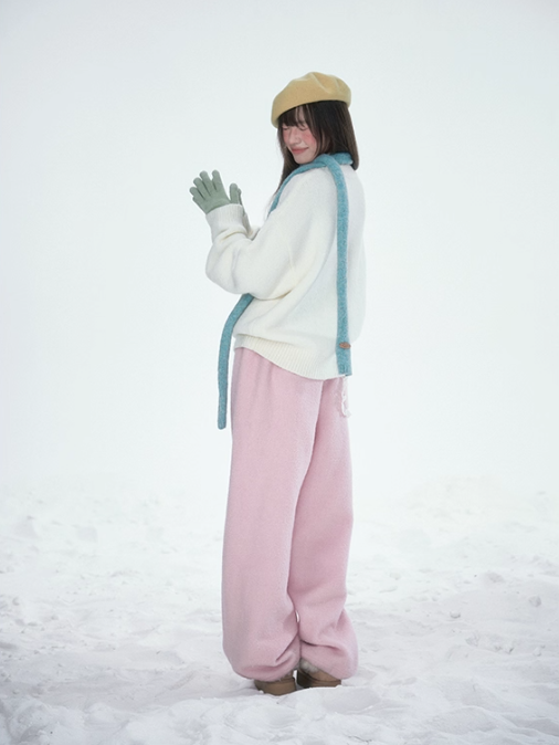 罐头士多所 Wool-Blend Elastic Waist Pink Trousers