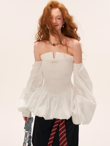 Off-Shoulder Peplum Top WE726 (Classic White)