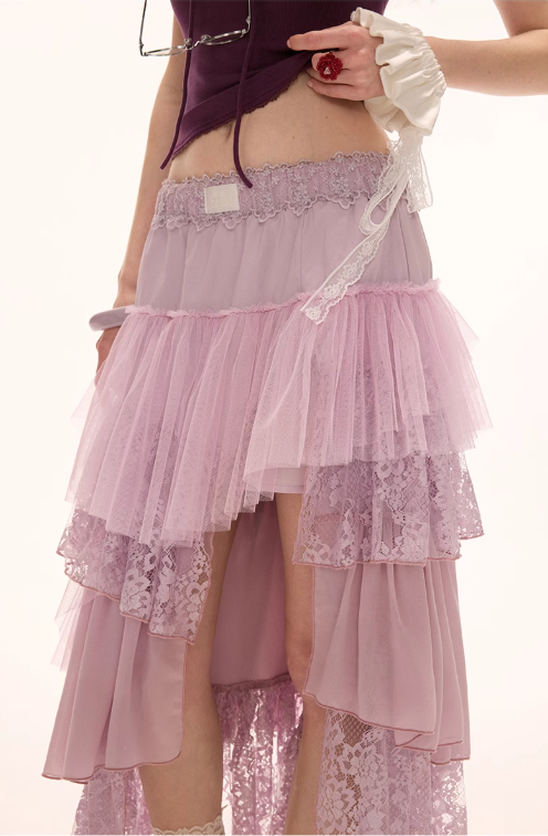 MAMC - Asymmetric High-Slit Lace Maxi Skirt