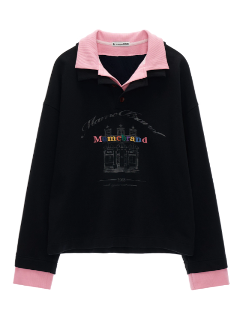 MAMC - Fake Two-Piece Buttoned Polo Sweatshirt WE823 - BLACK