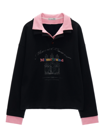 MAMC - Fake Two-Piece Buttoned Polo Sweatshirt WE823 - BLACK