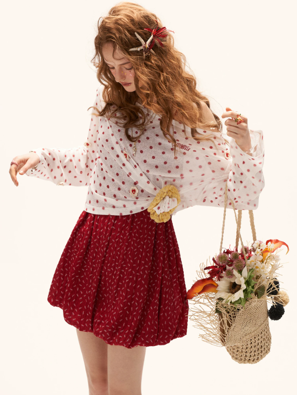 "Soft Polka Mood" Sheer Polka Dot Cover-Up Top WE928