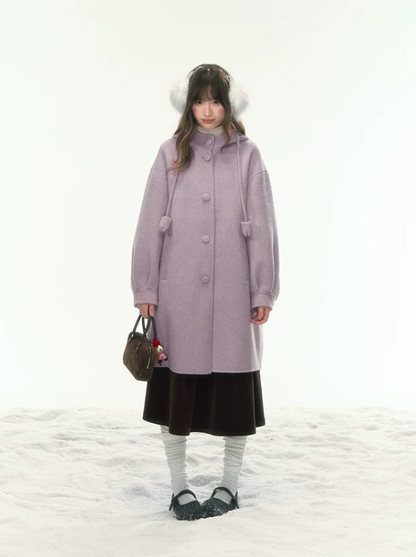 [CAN] “Soft Mist Tulip” Purple Long Hooded Wool Coat WW2025446