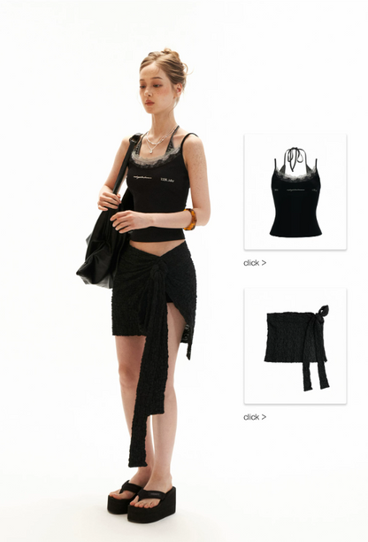 Layered Lace Letter Embroidered Cami Top