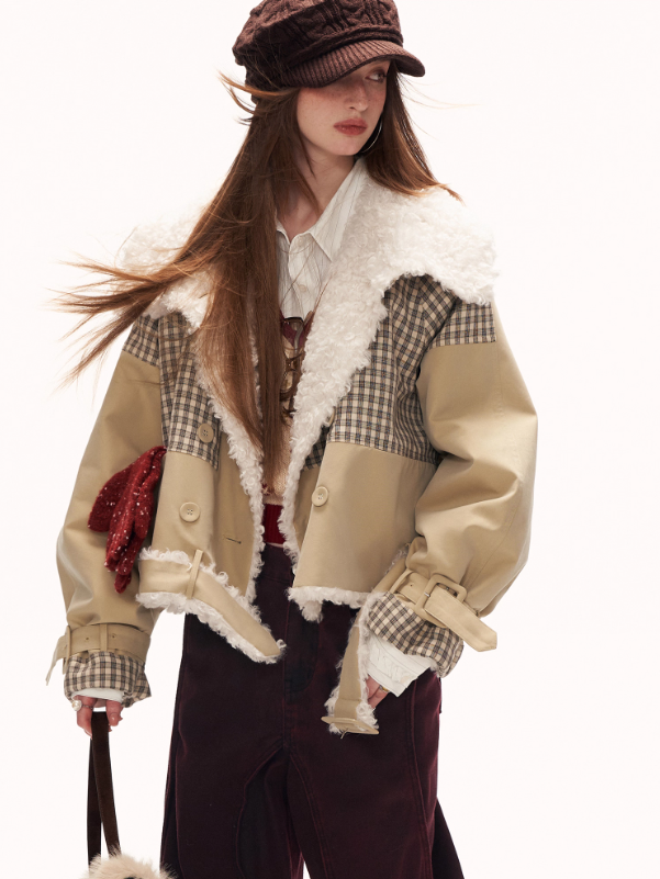 MAMC - Cozy Khaki Plaid-Patch Collar Jacket WE860