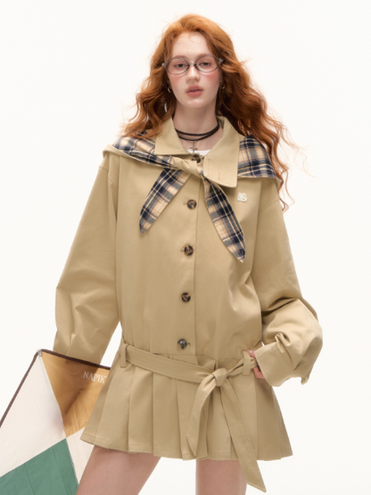 ASGONY - Preppy Bunny Collar Jacket with Removable Plaid Ears (Khaki Brown)