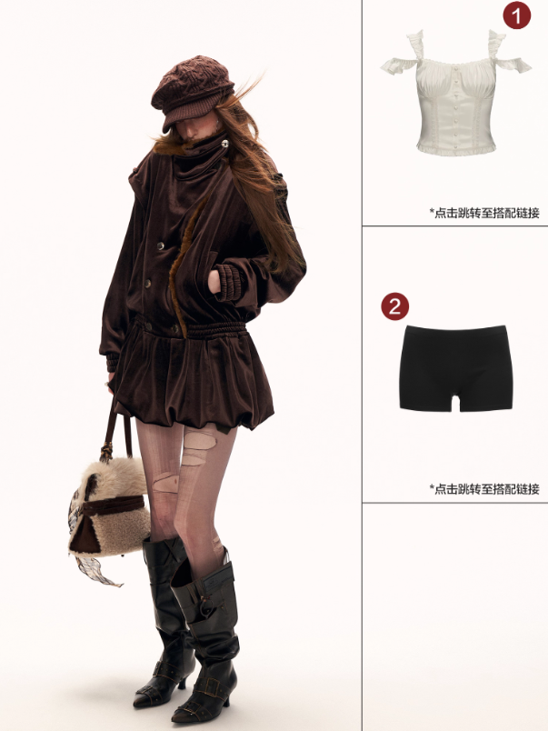 MAMC - Brown Bubble-Hem Faux Fur Panel Dress WE886