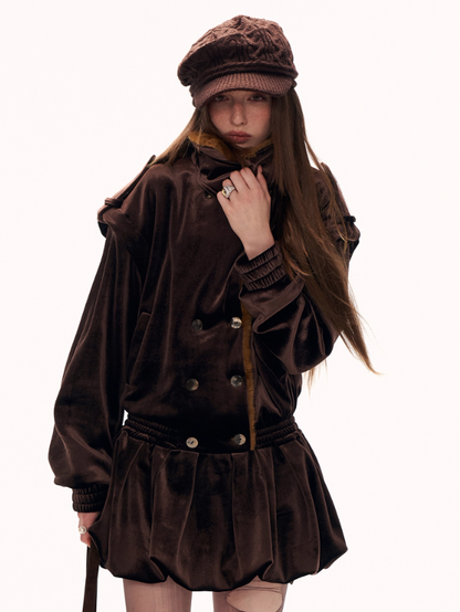MAMC - Brown Bubble-Hem Faux Fur Panel Dress WE886